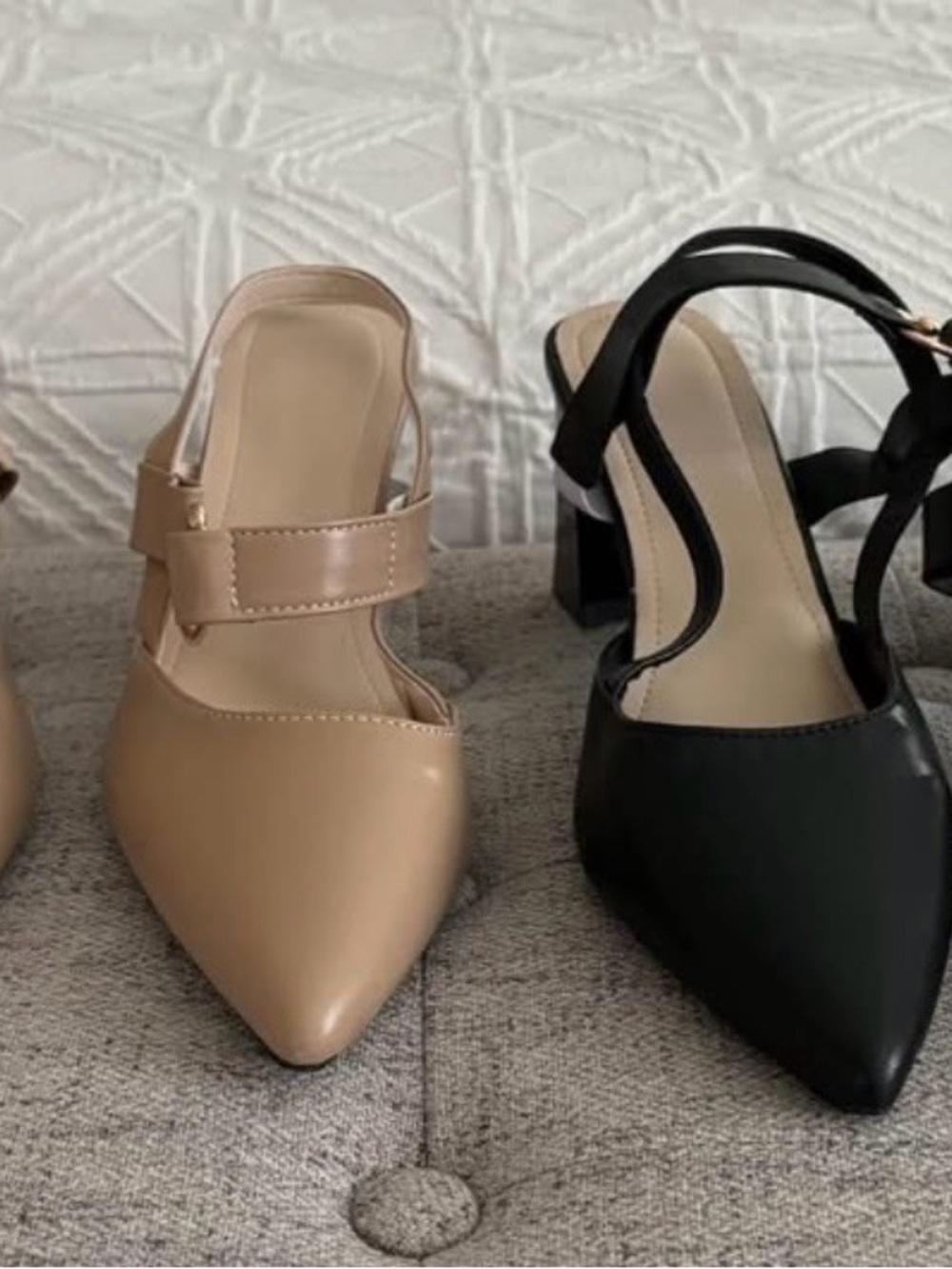 Pointed Toe Slingback Heels in Beige and Black